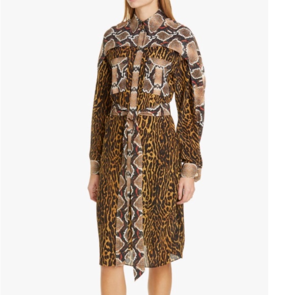 Costanza Cape Sleeve Leopard & Snake Print Silk Shirtdress Burberry